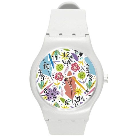 Summer Flowers Spring Background Round Plastic Sport Watch (M) from ArtsNow.com Front