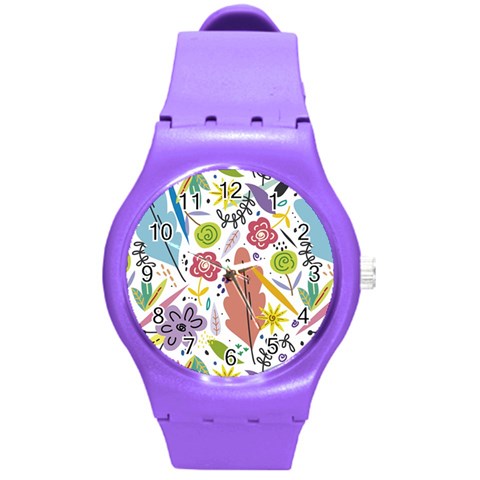 Summer Flowers Spring Background Round Plastic Sport Watch (M) from ArtsNow.com Front