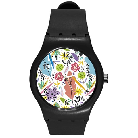 Summer Flowers Spring Background Round Plastic Sport Watch (M) from ArtsNow.com Front