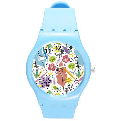 Summer Flowers Spring Background Round Plastic Sport Watch (M) from ArtsNow.com Front