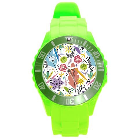 Summer Flowers Spring Background Round Plastic Sport Watch (L) from ArtsNow.com Front