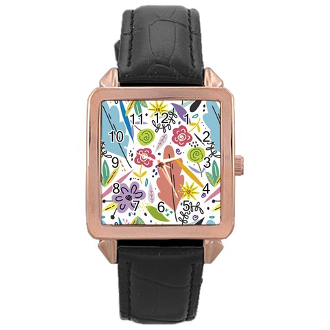 Summer Flowers Spring Background Rose Gold Leather Watch  from ArtsNow.com Front