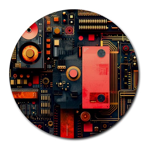 Tech Technology Pattern Round Mousepad from ArtsNow.com Front