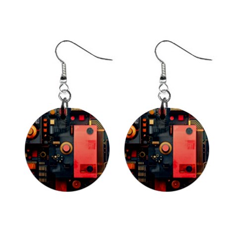 Tech Technology Pattern Mini Button Earrings from ArtsNow.com Front