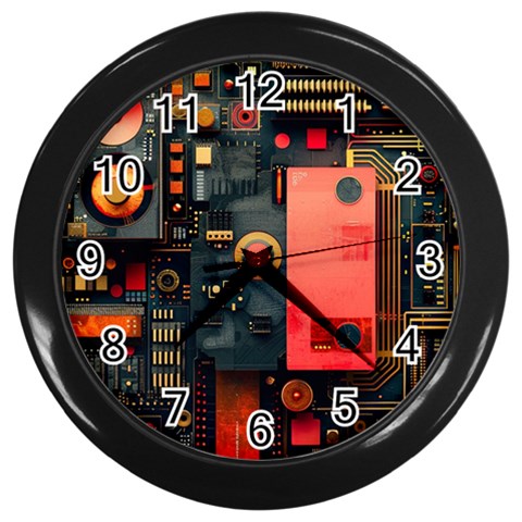 Tech Technology Pattern Wall Clock (Black) from ArtsNow.com Front