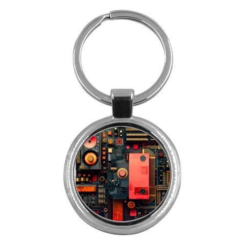 Tech Technology Pattern Key Chain (Round) from ArtsNow.com Front