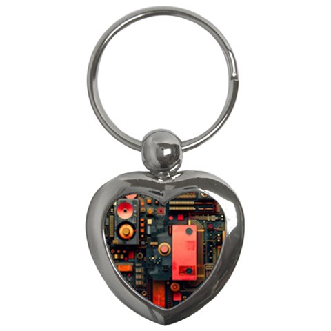 Tech Technology Pattern Key Chain (Heart) from ArtsNow.com Front