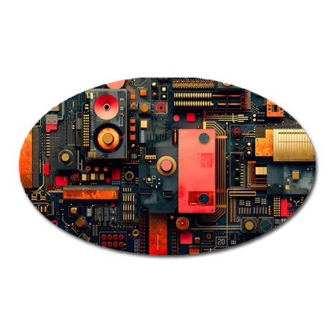 Tech Technology Pattern Oval Magnet from ArtsNow.com Front