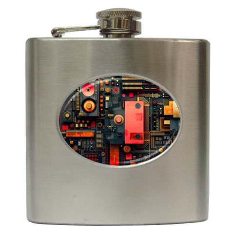 Tech Technology Pattern Hip Flask (6 oz) from ArtsNow.com Front