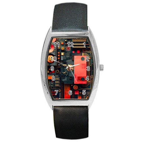 Tech Technology Pattern Barrel Style Metal Watch from ArtsNow.com Front