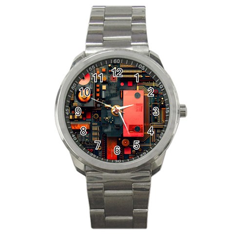 Tech Technology Pattern Sport Metal Watch from ArtsNow.com Front