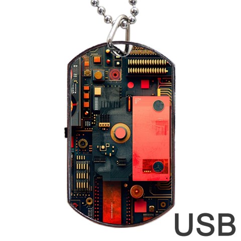 Tech Technology Pattern Dog Tag USB Flash (Two Sides) from ArtsNow.com Front