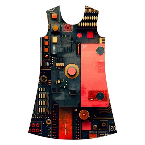 Tech Technology Pattern Kids  Short Sleeve Velvet Dress from ArtsNow.com Front