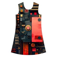 Tech Technology Pattern Kids  Short Sleeve Velvet Dress from ArtsNow.com Front