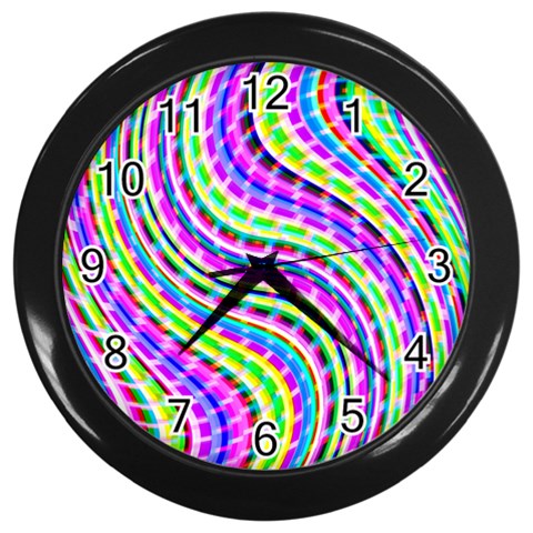 Neon Trippy Swirls Twirls Design Wall Clock (Black) from ArtsNow.com Front