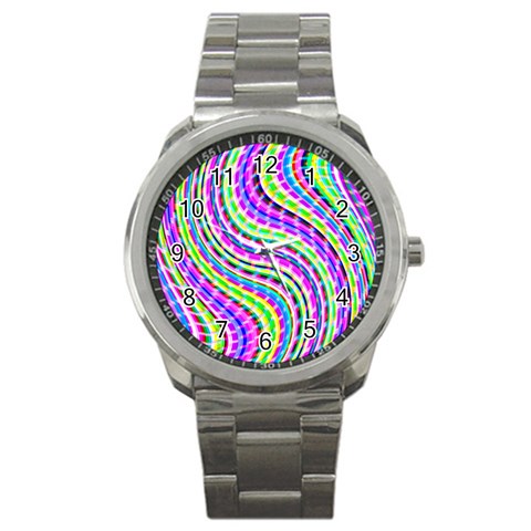 Neon Trippy Swirls Twirls Design Sport Metal Watch from ArtsNow.com Front