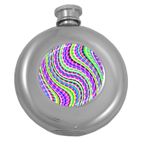 Neon Trippy Swirls Twirls Design Round Hip Flask (5 oz) from ArtsNow.com Front