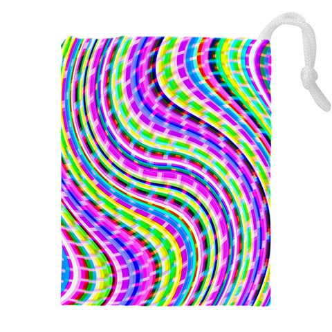 Neon Trippy Swirls Twirls Design Drawstring Pouch (4XL) from ArtsNow.com Front