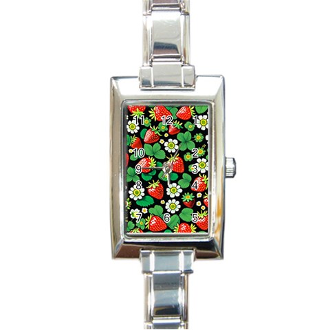 Strawberries Pattern Rectangle Italian Charm Watch from ArtsNow.com Front