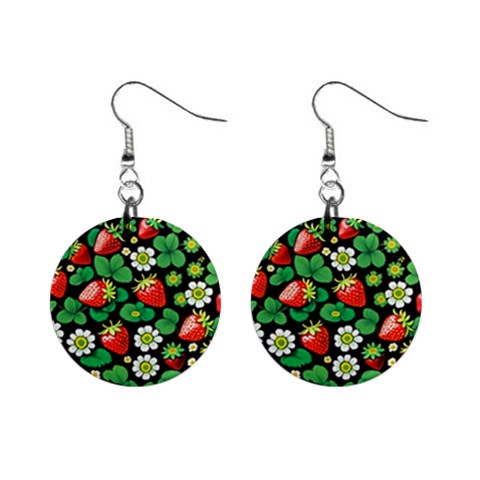 Strawberries Pattern Mini Button Earrings from ArtsNow.com Front