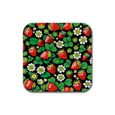 Strawberries Pattern Rubber Coaster (Square) from ArtsNow.com Front