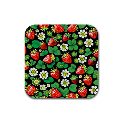 Strawberries Pattern Rubber Square Coaster (4 pack) from ArtsNow.com Front