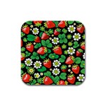 Strawberries Pattern Rubber Square Coaster (4 pack)