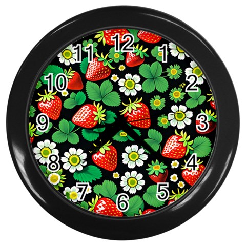 Strawberries Pattern Wall Clock (Black) from ArtsNow.com Front