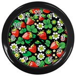 Strawberries Pattern Wall Clock (Black)