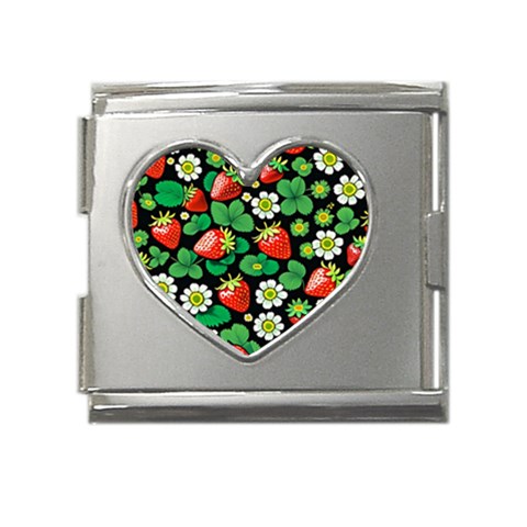 Strawberries Pattern Mega Link Heart Italian Charm (18mm) from ArtsNow.com Front