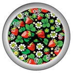 Strawberries Pattern Wall Clock (Silver)