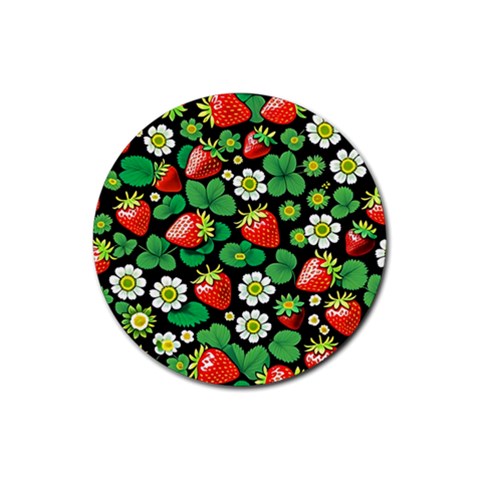 Strawberries Pattern Rubber Coaster (Round) from ArtsNow.com Front