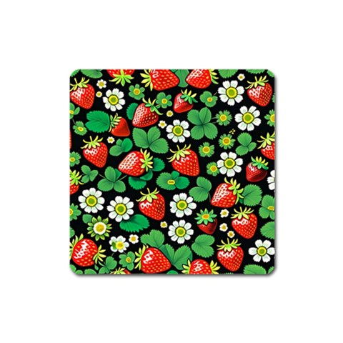 Strawberries Pattern Square Magnet from ArtsNow.com Front