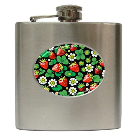 Strawberries Pattern Hip Flask (6 oz) from ArtsNow.com Front