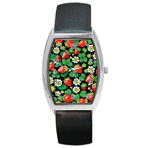 Strawberries Pattern Barrel Style Metal Watch from ArtsNow.com Front