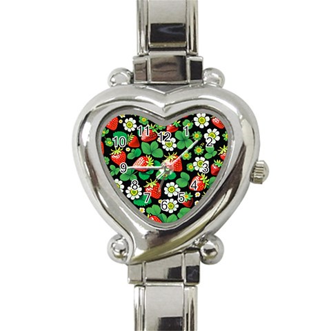 Strawberries Pattern Heart Italian Charm Watch from ArtsNow.com Front