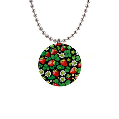 Strawberries Pattern 1  Button Necklace from ArtsNow.com Front