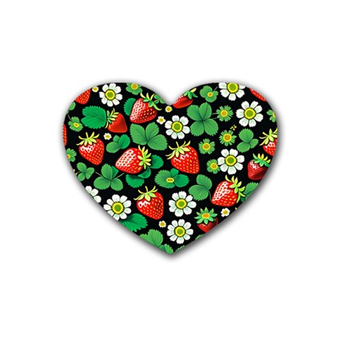 Strawberries Pattern Rubber Coaster (Heart) from ArtsNow.com Front