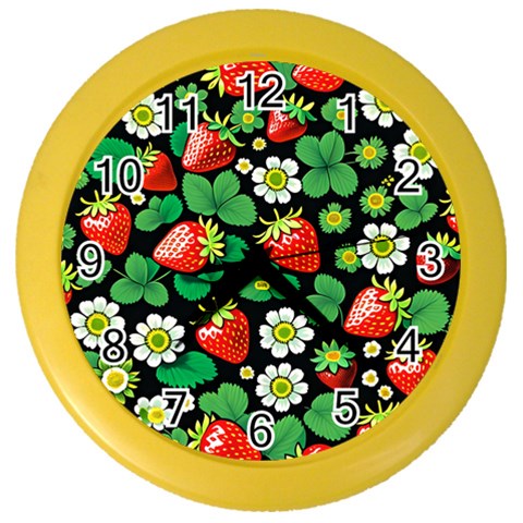 Strawberries Pattern Color Wall Clock from ArtsNow.com Front