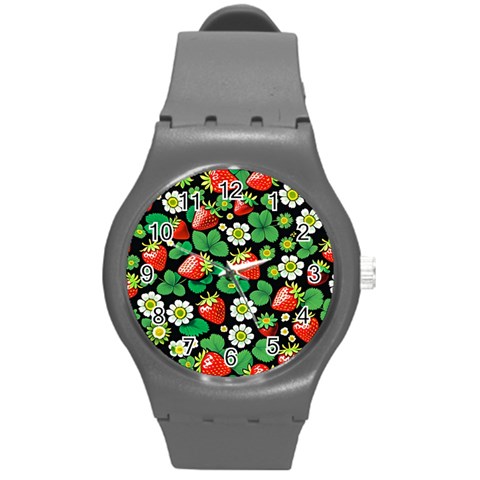 Strawberries Pattern Round Plastic Sport Watch (M) from ArtsNow.com Front