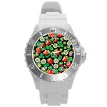 Strawberries Pattern Round Plastic Sport Watch (L)