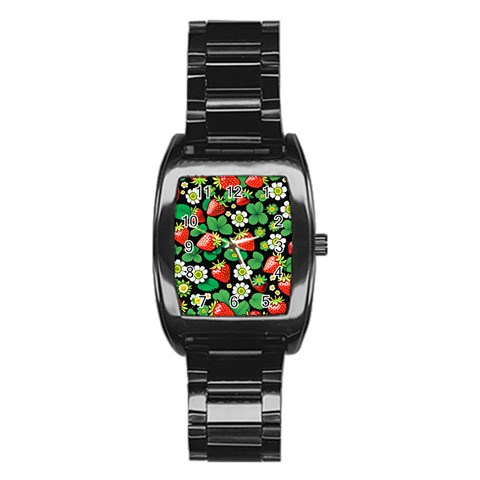 Strawberries Pattern Stainless Steel Barrel Watch from ArtsNow.com Front