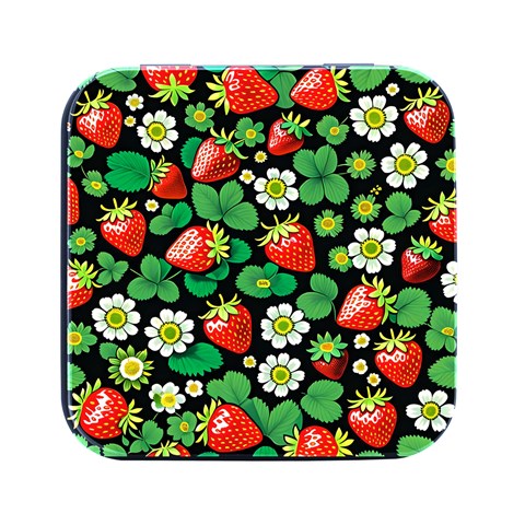 Strawberries Pattern Square Metal Box (Black) from ArtsNow.com Front