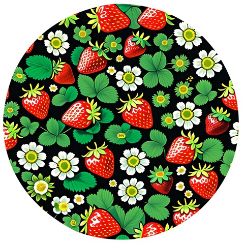 Strawberries Pattern Wooden Bottle Opener (Round) from ArtsNow.com Front