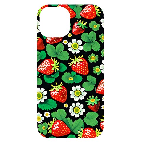 Strawberries Pattern iPhone 14 Black UV Print Case from ArtsNow.com Front