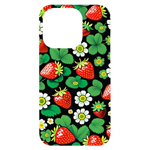 Strawberries Pattern iPhone 14 Pro Black UV Print Case from ArtsNow.com Front