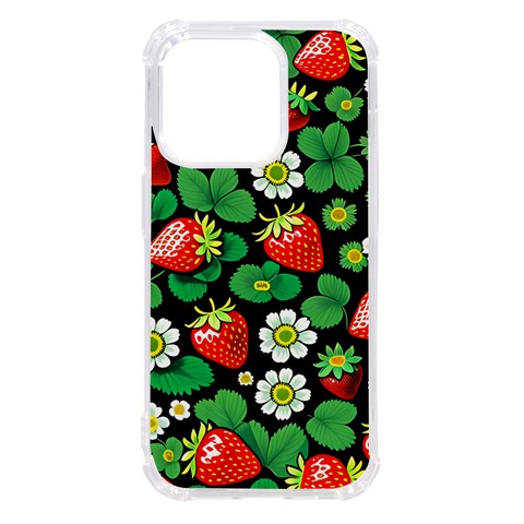 Strawberries Pattern iPhone 14 Pro TPU UV Print Case from ArtsNow.com Front