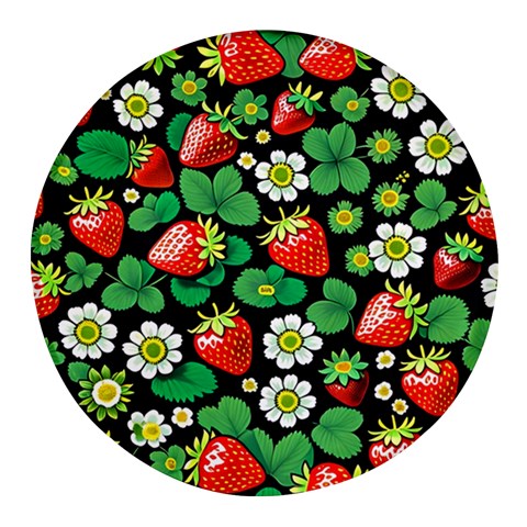 Strawberries Pattern Round Glass Fridge Magnet (4 pack) from ArtsNow.com Front