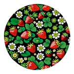 Strawberries Pattern Round Glass Fridge Magnet (4 pack)