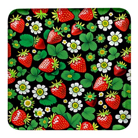 Strawberries Pattern Square Glass Fridge Magnet (4 pack) from ArtsNow.com Front